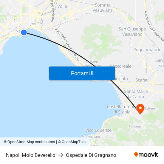 Napoli Molo Beverello to Ospedale Di Gragnano map