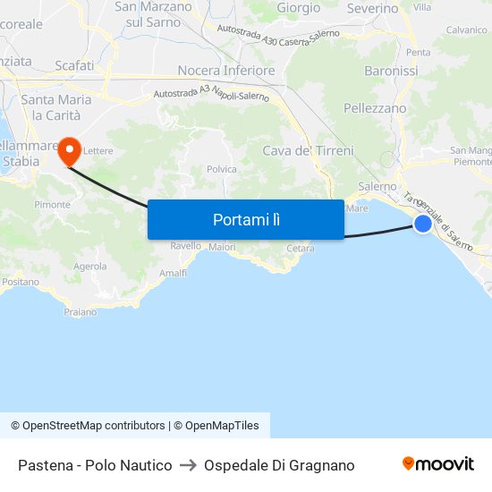 Pastena  - Polo Nautico to Ospedale Di Gragnano map