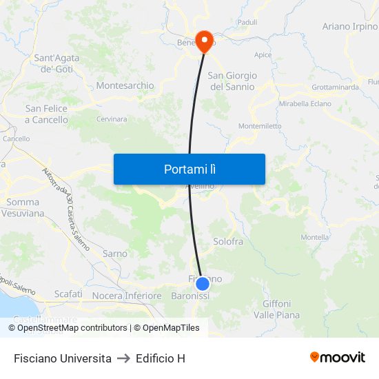 Fisciano Universita to Edificio H map