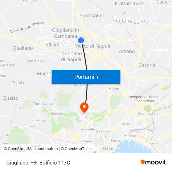 Giugliano to Edificio 11/G map