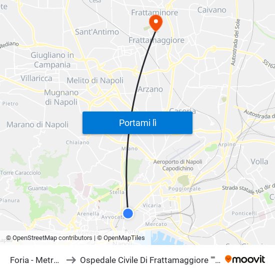 Foria - Metropolitana to Ospedale Civile Di Frattamaggiore ""San Giovanni Di Dio"" map