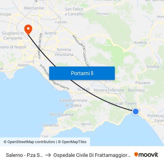 Salerno - P.za S. Francesco to Ospedale Civile Di Frattamaggiore ""San Giovanni Di Dio"" map