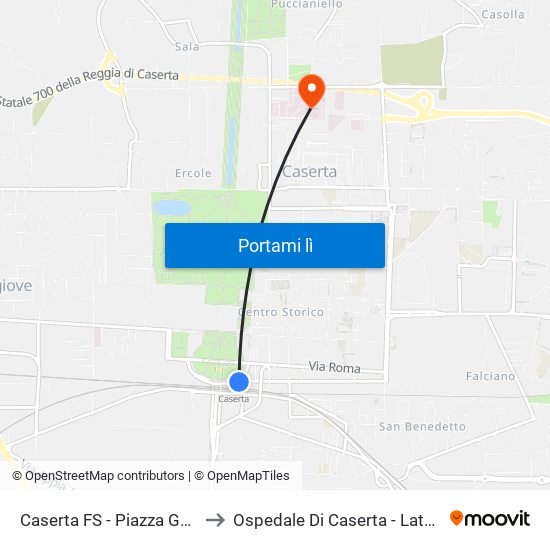 Caserta FS - Piazza Garibaldi to Ospedale Di Caserta - Lato Nuovo map