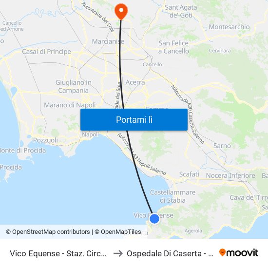 Vico Equense - Staz. Circumvesuviana to Ospedale Di Caserta - Lato Nuovo map