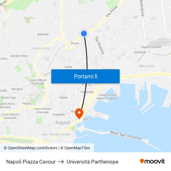 Napoli Piazza Cavour to Università Parthenope map