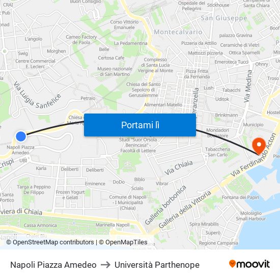 Napoli Piazza Amedeo to Università Parthenope map