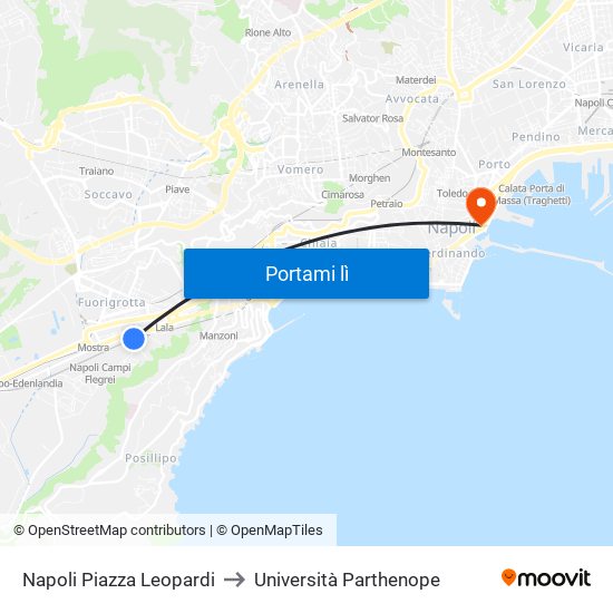 Napoli Piazza Leopardi to Università Parthenope map