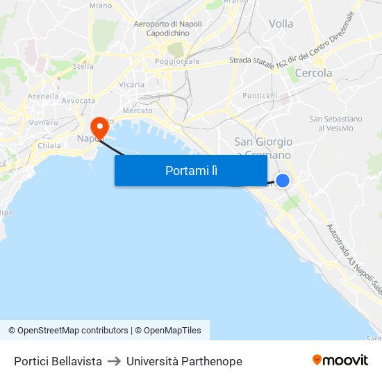 Portici Bellavista to Università Parthenope map