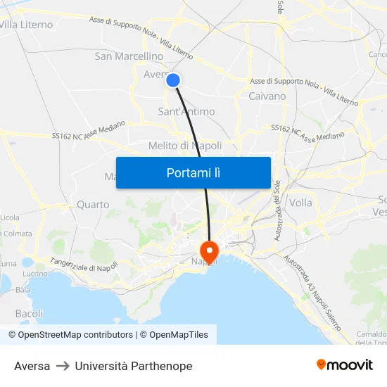Aversa to Università Parthenope map