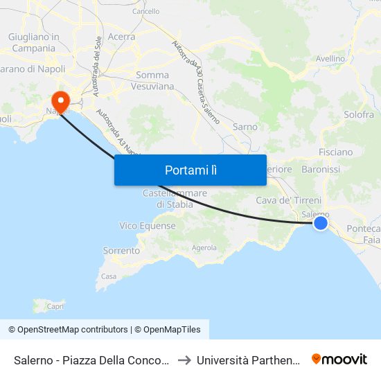 Salerno - Piazza Della Concordia to Università Parthenope map