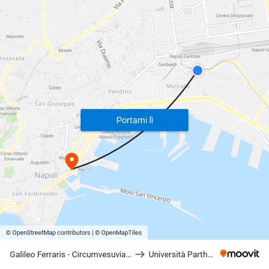 Galileo Ferraris - Circumvesuviana E.A.V. to Università Parthenope map