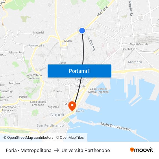 Foria - Metropolitana to Università Parthenope map