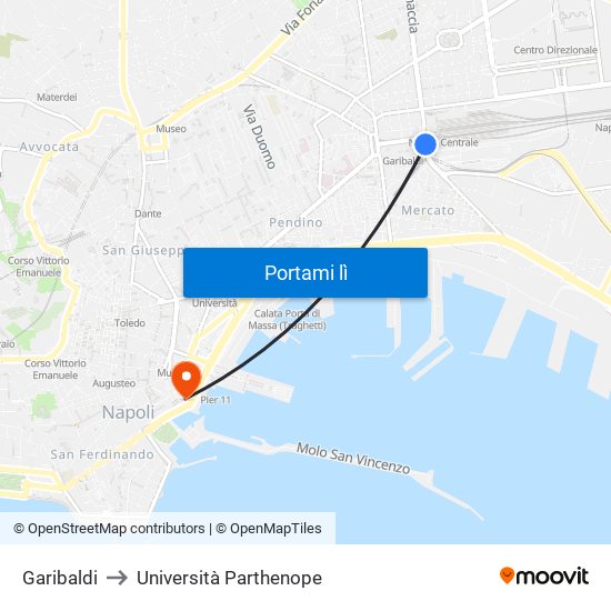 Garibaldi to Università Parthenope map