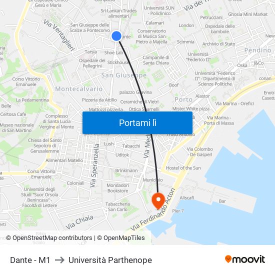 Dante - M1 to Università Parthenope map