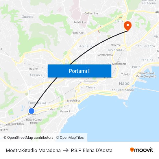Mostra-Stadio Maradona to P.S.P Elena D'Aosta map