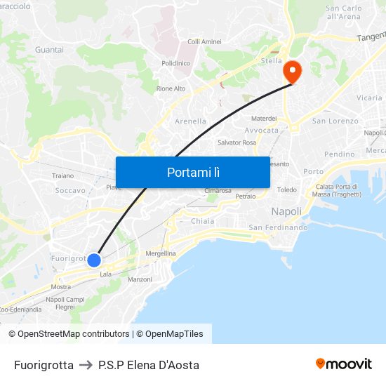 Fuorigrotta to P.S.P Elena D'Aosta map