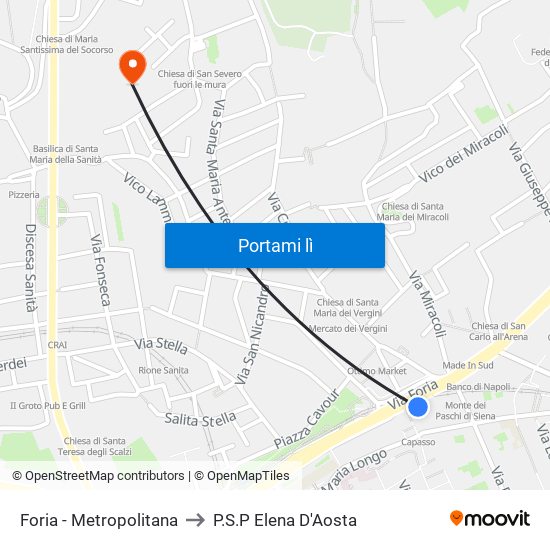 Foria - Metropolitana to P.S.P Elena D'Aosta map