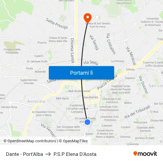 Dante - Port'Alba to P.S.P Elena D'Aosta map