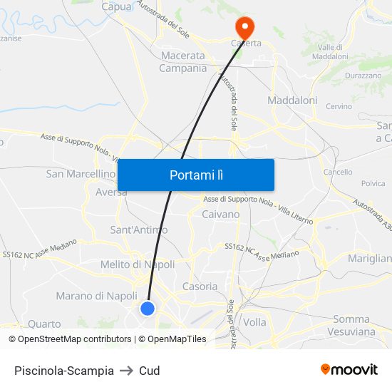 Piscinola-Scampia to Cud map