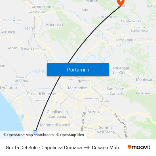 Grotta Del Sole - Capolinea Cumana to Cusano Mutri map