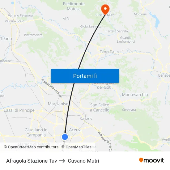 Afragola Stazione Tav to Cusano Mutri map
