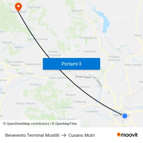 Benevento Terminal Mustilli to Cusano Mutri map