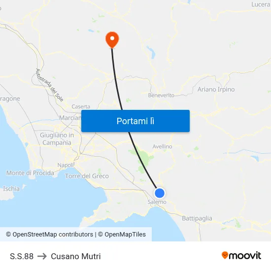 S.S.88 to Cusano Mutri map