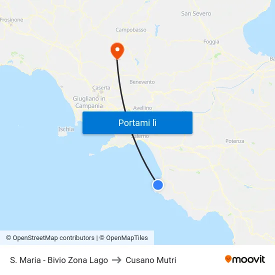 S. Maria - Bivio Zona Lago to Cusano Mutri map