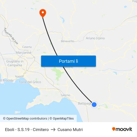 Eboli - S.S.19 - Cimitero to Cusano Mutri map