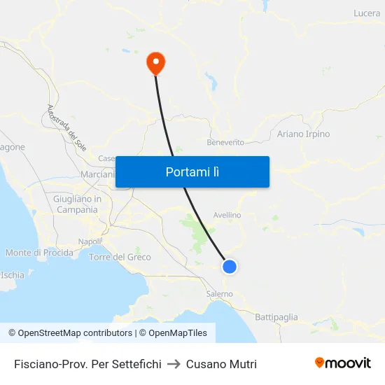 Fisciano-Prov. Per Settefichi to Cusano Mutri map