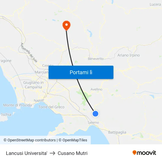 Lancusi Universita' to Cusano Mutri map