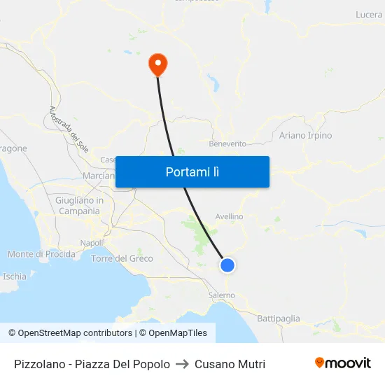Pizzolano - Piazza Del Popolo to Cusano Mutri map