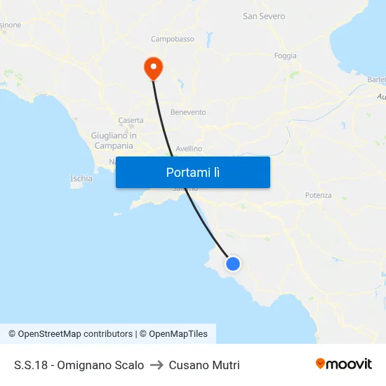 S.S.18 - Omignano Scalo to Cusano Mutri map