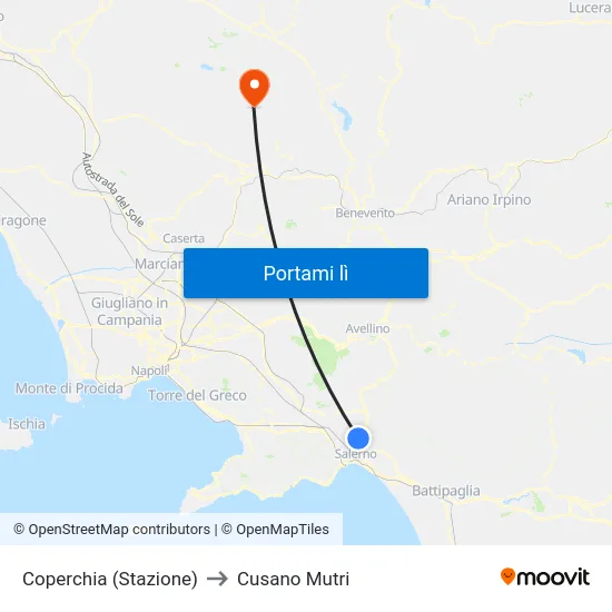 Coperchia (Stazione) to Cusano Mutri map