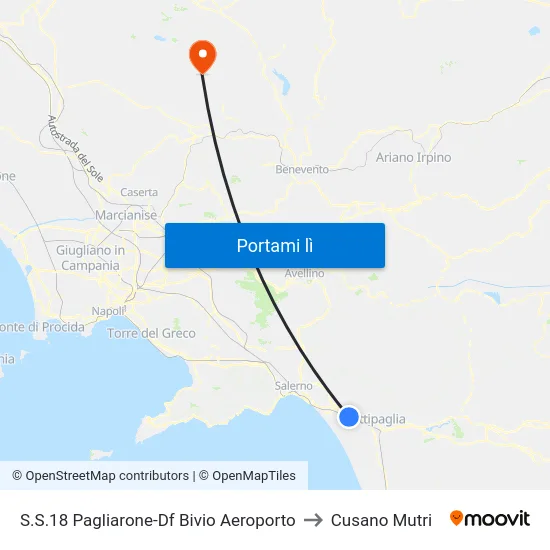 S.S.18 Pagliarone-Df Bivio Aeroporto to Cusano Mutri map