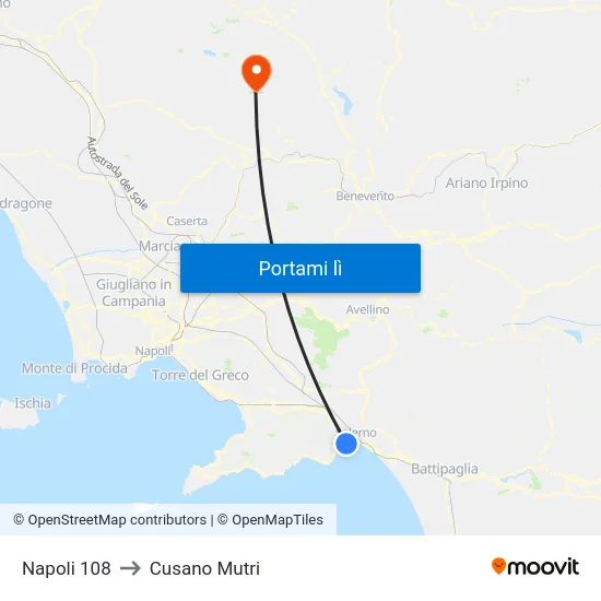 Napoli 108 to Cusano Mutri map