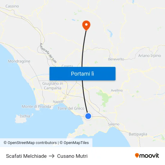 Scafati Melchiade to Cusano Mutri map