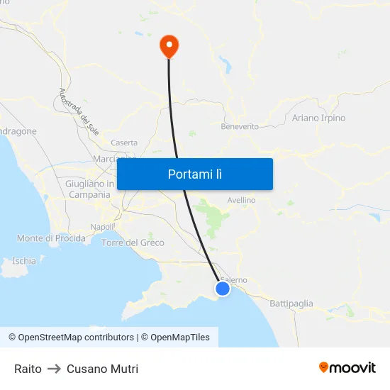 Raito to Cusano Mutri map