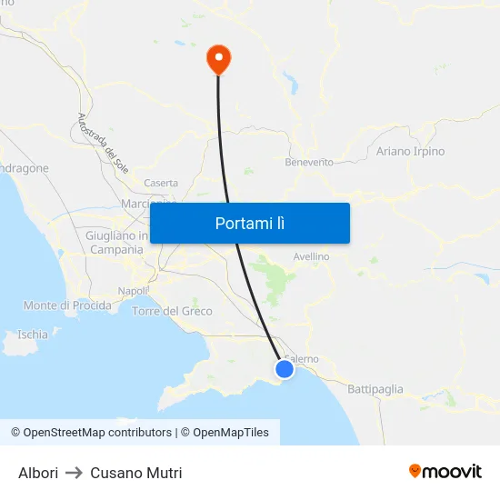 Albori to Cusano Mutri map