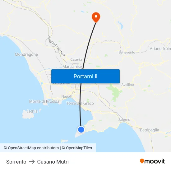 Sorrento to Cusano Mutri map