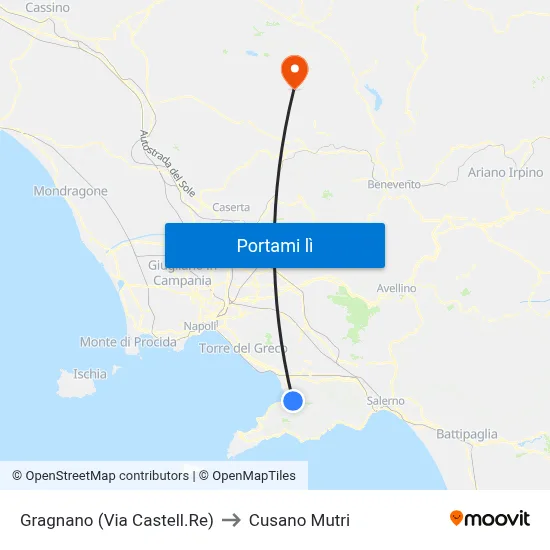 Gragnano (Via Castell.Re) to Cusano Mutri map
