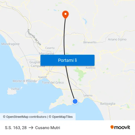 S.S. 163, 28 to Cusano Mutri map