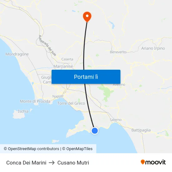 Conca Dei Marini to Cusano Mutri map
