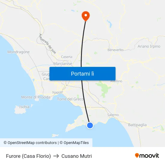 Furore (Casa Florio) to Cusano Mutri map