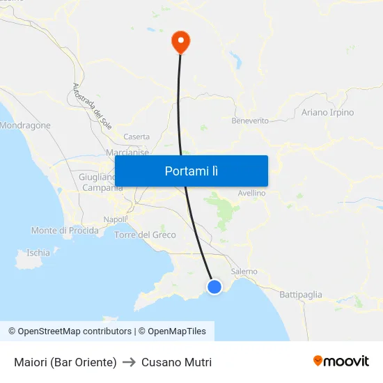 Maiori (Bar Oriente) to Cusano Mutri map