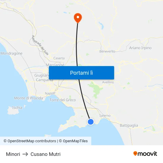 Minori to Cusano Mutri map
