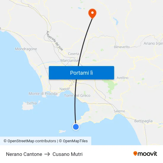 Nerano Cantone to Cusano Mutri map