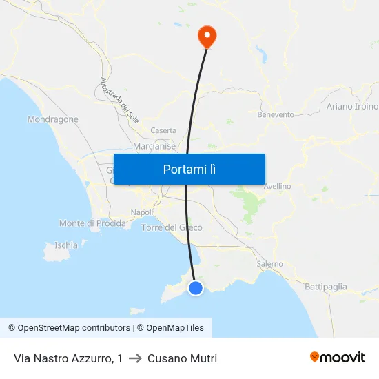 Via Nastro Azzurro, 1 to Cusano Mutri map