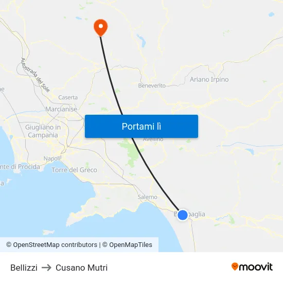 Bellizzi to Cusano Mutri map