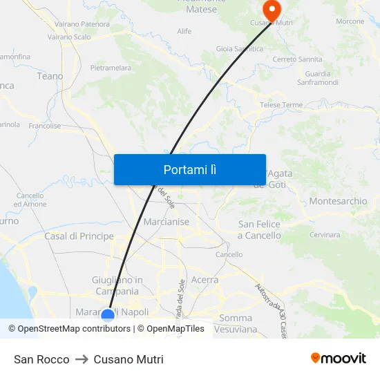 San Rocco to Cusano Mutri map